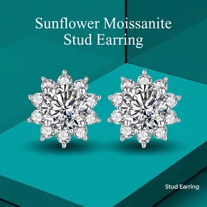 Classic moissanite sunflower stud earrings in S925 sterling silver settings