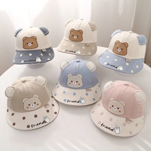 Bébé Chapeau Soleil Tout-petit Bob Coton Mélangé Large Bord Pois Oreilles Ours 3D Dessin Animé Chapeau Pêcheur Garçons Filles