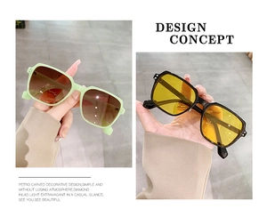 Detail view of stylish oversized rectangular sunglasses with subtle rivet accents