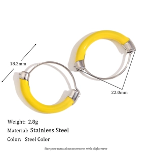 18K gold plated stainless steel geometric earrings with yellow oil drip and size details
