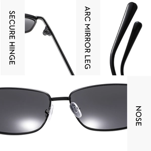 Detail of secure hinges, curved legs, and soft silicone nose pads on metal sunglasses