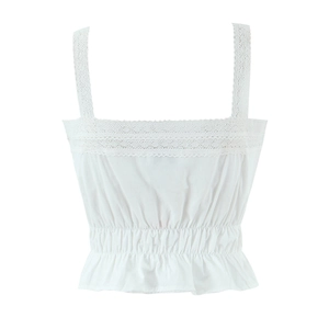French style white lace crop top with ruffle hem and elasticated smocked waist