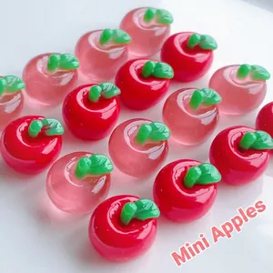 Mini Apple Resin Fruit Accessories For DIY Crafting Hair Clip Phone Case Decoration Translucent Red Pink Green Leaf