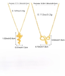 Detailed size chart for dragon sword and snake infinity pendant necklaces in gold alloy
