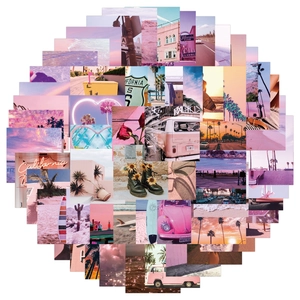 Set of 62 pink aesthetic California sunshine waterproof stickers for luggage and laptops