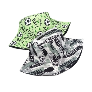 Unisex green and grey football print cotton bucket hats for sun protection and outdoor casual wear