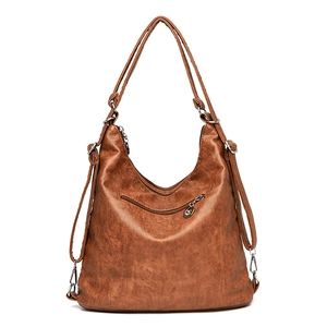 Brown vintage faux leather multifunctional shoulder bag with adjustable straps for women
