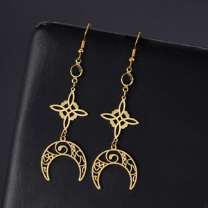 Edelstahl Hohlmond Ohrringe Mit Schwarzem Stein Hexenknoten Hängeohrringe Gotischer Böhmischer Schmuck Für Damen