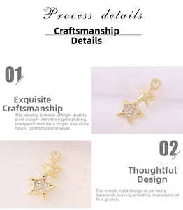 Detail of star-shaped copper pendant with cubic zirconia and high-polish gold plating