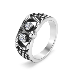 Vintage Stainless Steel Owl Head Ring For Men Women Hip Hop Rhinestone Inlaid Animal Finger Ring Punk Jewelry Gift