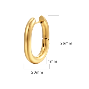 Polished 14K gold-plated U-shaped stainless steel hoop earrings measuring 26mm by 20mm