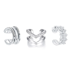 925 Sterling Silver Geometric Ear Cuffs With Cubic Zirconia Minimalist Non Piercing Jewelry For Women