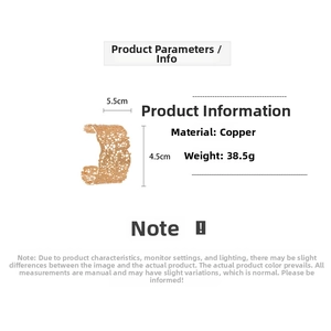 Detailed specs for gold hollow lace cuff bracelet made of copper weighing 38.5g