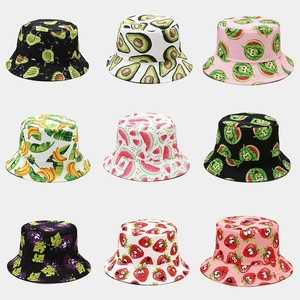 Chapeau bob en coton unisexe avec divers motifs de fruits pour protection solaire