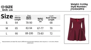 Size chart for elegant slim fit A-line dress with detailed measurements in centimeters