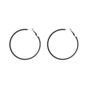 Minimalist black leather geometric hoop earrings with modern matte finish for women