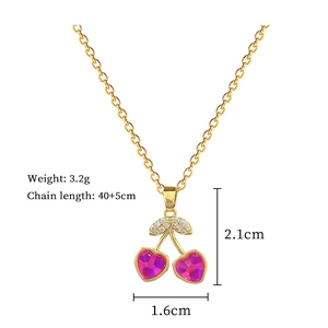 Detailed view of cherry pendant necklace with 40+5cm chain length and 3.2g weight specs