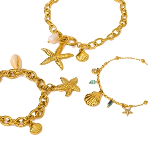 18k gold plated stainless steel bracelets with starfish shells and natural pearls