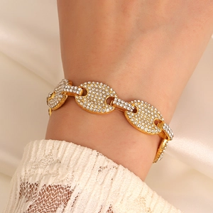 Vergulde coffee bean schakelarmband met zirkonia in hiphopstijl voor heren en dames