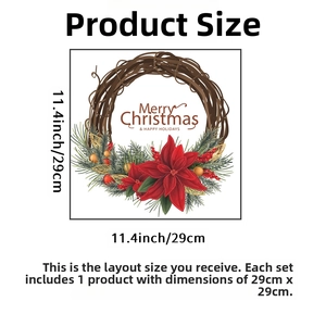 Detailed view of Merry Christmas wall decal with floral wreath and dimension markings