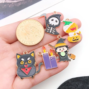 Set of 5 Halloween enamel charms including pumpkin and ghost for DIY jewelry making