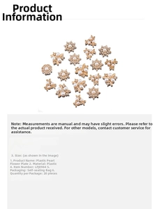 Detail view of 20pcs plastic pearl flower charms with rhinestones in ziplock packaging