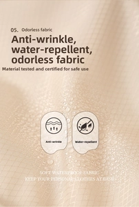 Close-up of waterproof champagne fabric with grid texture and water droplets