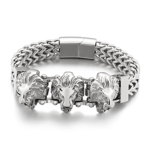 Stainless Steel Chain Bracelet Men Lion Head Wolf Skull Punk Gothic Titanium Steel Jewelry Magnet Clasp Hardcore