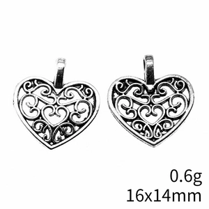 Set of two silver heart-shaped hollow zinc alloy charms for DIY jewelry 16x14mm