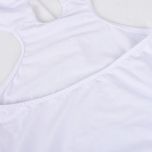 Close-up of white mesh tube dress featuring intricate hollow-out and tie-back design