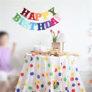 Colorful Happy Birthday balloons pattern tablecloth with party banners and gift bag set
