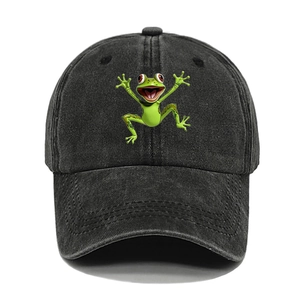 Retro Washed Cotton Baseball Cap Cartoon Frog Print Adjustable Sun Hat For Men Women Casual Outdoor Vintage