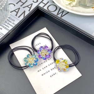 Elegant Flower K9 Crystal Hair Tie High Elasticity Hair Scrunchies For Women Fashion Handmade Floral Hair Ring Headband Accessories