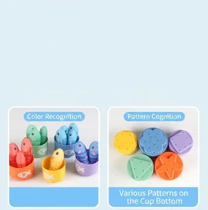 Educational stacking cups with numeric prints and corresponding plush fish toys for babies