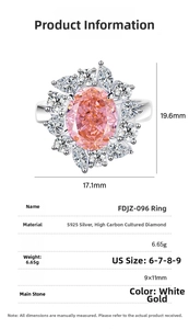 Detailed size specifications for S925 silver ring featuring a 9x11mm pink gemstone