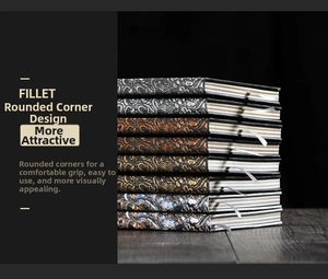 Detail of vintage embossed hardbound journal featuring fillet rounded corners and bookmarks