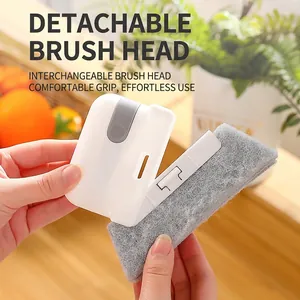 2-in-1 detachable window groove cleaning tool with replaceable scouring pad brush head