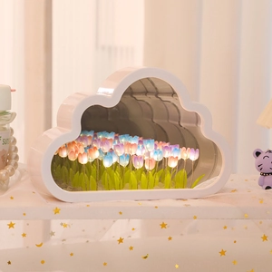 DIY Cloud Tulip Night Light with mirror base and glowing tulips for home desk decor