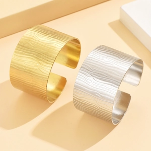 Wide Cuff Bracelet Stainless Steel Irregular Bark Texture Open C Shape Adjustable Vintage Exaggerated Fashion Jewelry For Women