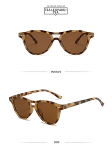 Detail view of tea leopard retro aviator sunglasses with metal studs on frames