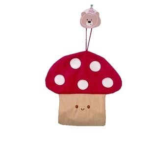 Creative mushroom hanging tissue bag made of corduroy with a cute smiley face design