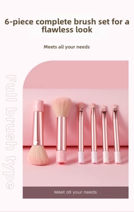 Detail of 6pcs mini peach pink makeup brush set with star and heart pattern handles