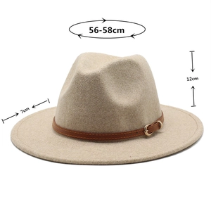 Détails d'un chapeau fedora en laine avec bord de 7 cm et tour de tête de 56-58 cm