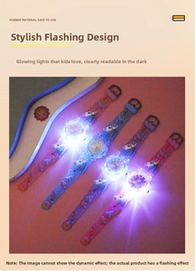 Kids glowing quartz watch set with cartoon unicorn rubber straps and colorful flashing cases
