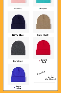 Detailed grid view showcasing seven color options for thick double-layer knit beanies