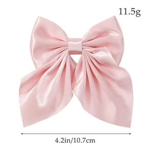 Pink satin bow hair clip for girls, 4.2-inch glossy ribbon hair accessory in solid color