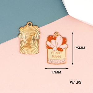 Detail view of enamel succulent plant charms with dimensions and weight measurements