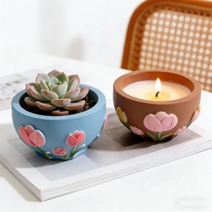 Floral relief silicone mold for DIY flower pots and candle jars with tulip design