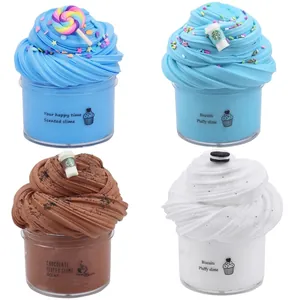 Four-color butter slime kit with rainbow candy and coffee charms for kids' sensory play