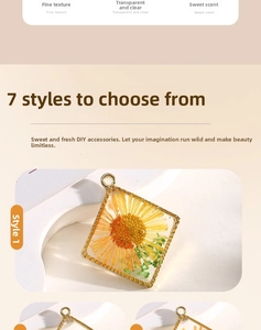 Detailed macro view of diamond-shaped resin pendants with yellow dried flowers